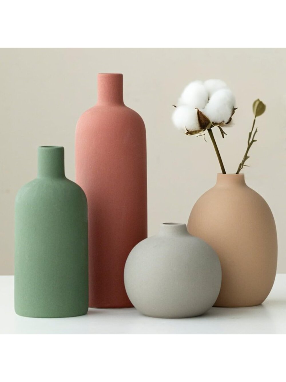 Modern Green Mix Ceramic Vase Set 4 Piece Collection Neutral Colors Home Decor